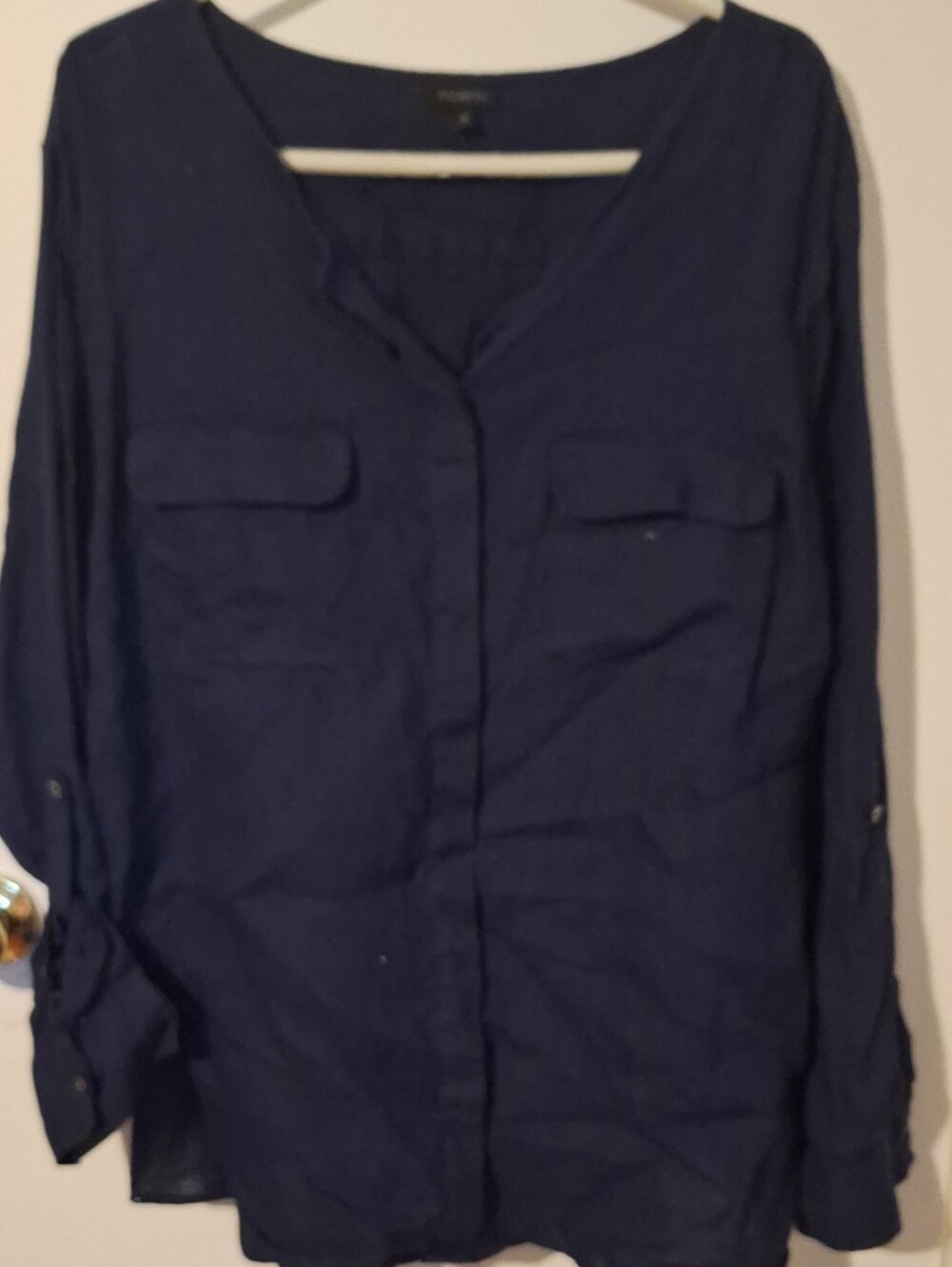 Talbots Navy Blue Long-Sleeve Button-Front Blouse